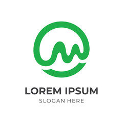 letter M logo template with flat green color style