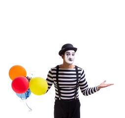 Mime with balloons isolated on white background