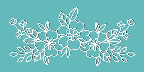 Floral element for cutting and decoration. Template for cutting paper, plotter or laser cutting.