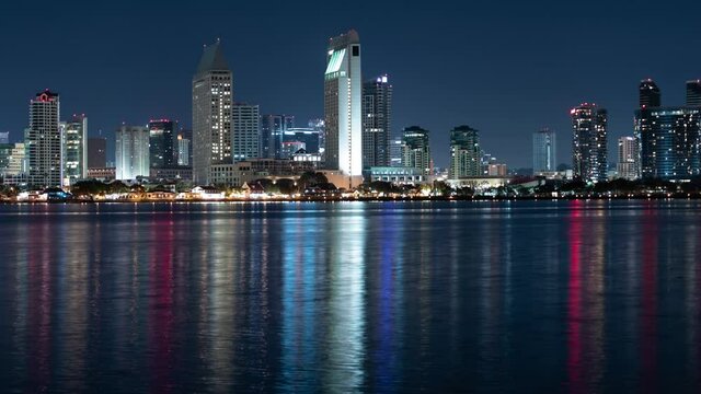 San Diego Embarcadero Skyline and Ocean from Coronado Island Night Time Lapse California USA