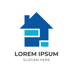 house logo design template concept vector with flat blue color style