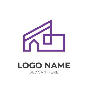 house logo design template concept vector with flat purple color style