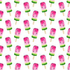4007 Watermelon Ice Cream Seamless Watercolor Pattern Design Tracery Texture Wallpaper Green Pink