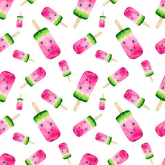 4010 Watermelon Ice Cream Seamless Watercolor Pattern Design Tracery Texture Wallpaper Green Pink