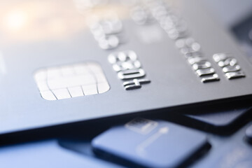 Credit card. Online credit card payment for purchases from online stores. Online shopping. Credit card close up.