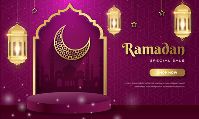 Realistic Ramadan Kareem Sale Banner Template