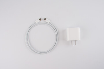 Adapter Charger with usb cable on white background.