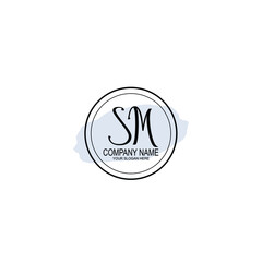 SM Initials handwritten minimalistic logo template vector