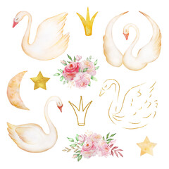 Watercolor set tender swans © SvetaArt