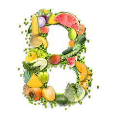 Letter B made of healthy products on white background