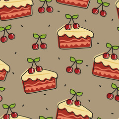 Seamless pattern with cute cartoon cakes and fruits for fabric print, textile, gift wrapping paper. colorful vector for kids, flat style