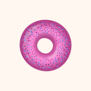 Donut with color icing and multicolored powder isolated on a white background. 3d realistic food icon. Template modern design for invitation, poster, card, fabric. Realistic vector illustration