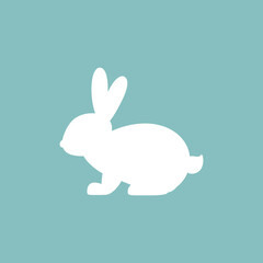 Vector icon with rabbit. White rabbit on blue background.