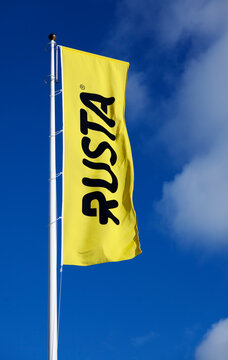 Umea, Norrland Sweden - March 21, 2021: flag with company name for furniture and other things