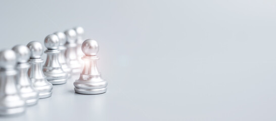 silver chess pawn pieces or leader businessman stand out of crowd people of men. leadership,...