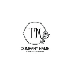 TM Initials handwritten minimalistic logo template vector