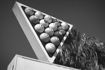 Black and white old run down billiards sign