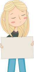 Blonde girl holding a poster, you can add your own inscription