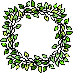 Naklejka premium Green leaves frame in eco style. Doodle round ornament. Vector illustration.