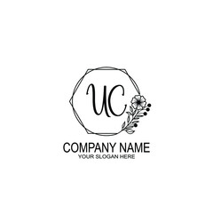 UC Initials handwritten minimalistic logo template vector