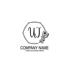 UJ Initials handwritten minimalistic logo template vector