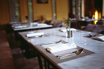 Modern concept design of restaurant lounge blurred background for display or montage your products.