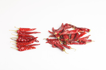 dry red chilly on white background.