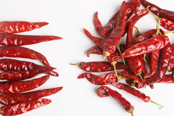 dry red chilly on white background.