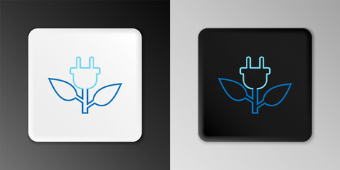 Line Electric saving plug in leaf icon isolated on grey background. Save energy electricity icon. Environmental protection icon. Bio energy. Colorful outline concept. Vector