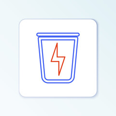 Line Lightning with trash can icon isolated on white background. Waste to energy. Garbage bin sign. Recycle basket sign. Colorful outline concept. Vector