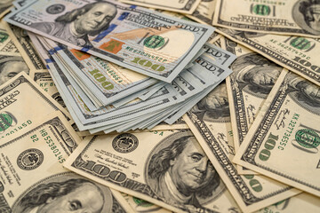 Background of US dollar bills. Top view point.