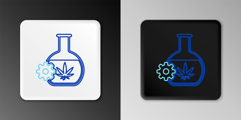 Line Chemical test tube with marijuana or cannabis leaf icon isolated on grey background. Research concept. Laboratory CBD oil concept. Colorful outline concept. Vector