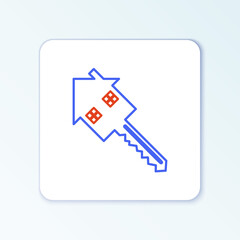 Line House with key icon isolated on white background. The concept of the house turnkey. Colorful outline concept. Vector