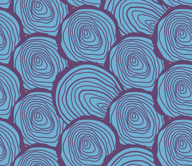 Fototapeta premium Spring seamless geometric pattern with the image of a tree, circles, a cut of the trunk. Vector design for web banner, business presentation, brand package, fabric, print, wallpaper, postcard.