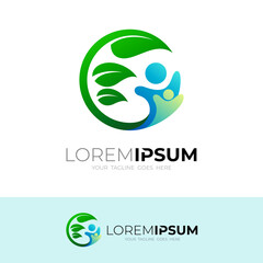 People logo and tree design combination, Nature icon template