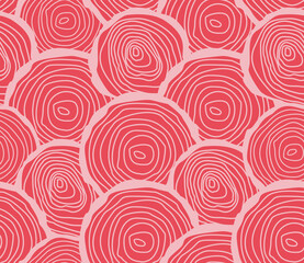 Spring seamless geometric pattern with the image of a tree, circles, a cut of the trunk. Vector design for web banner, business presentation, brand package, fabric, print, wallpaper, postcard.