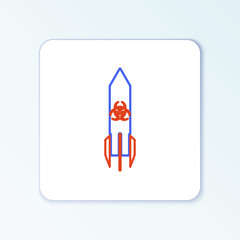 Line Biohazard rocket icon isolated on white background. Rocket bomb flies down. Colorful outline concept. Vector