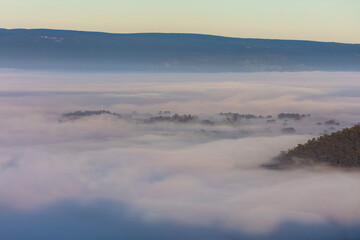 Fog in the Megalong Valley in The Blue Mountains in Australia