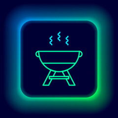 Glowing neon line Barbecue grill icon isolated on black background. BBQ grill party. Colorful outline concept. Vector