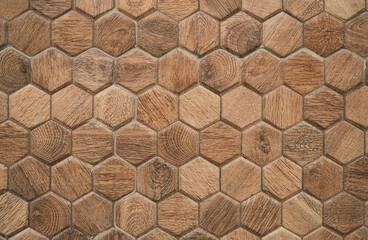 Brown wood texture background. Solid wood with a hexagonal pattern.