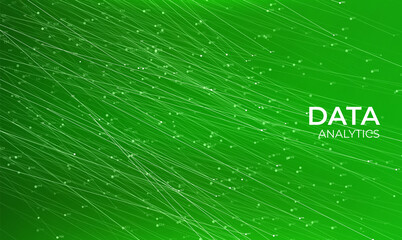 Big data technology background. Connected green lines with particles. Visual analysis network. Science vector illustration.