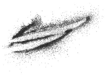 Top view of black charcoal dust explosion, top view. Gunpowder isolated on a white background.
