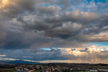 Winter colorful sunset in the countryside of Friuli-Venezia Giulia, Italy