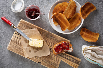  breakfast with toast, jam