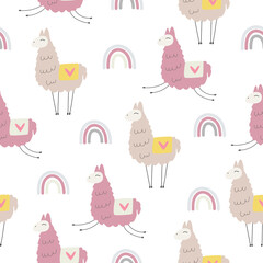 Hand drawn Lama cute print . Cute lama cartoon character. seamless patter