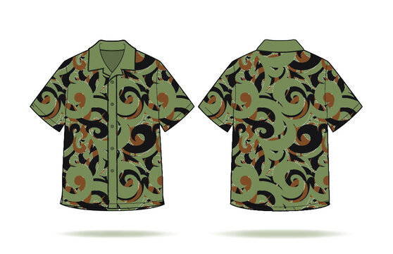 Printed Short Sleeve Button Up Shirt Vectorized Illustration