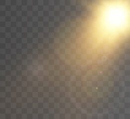 Bright light effect with rays and highlights for vector illustration.