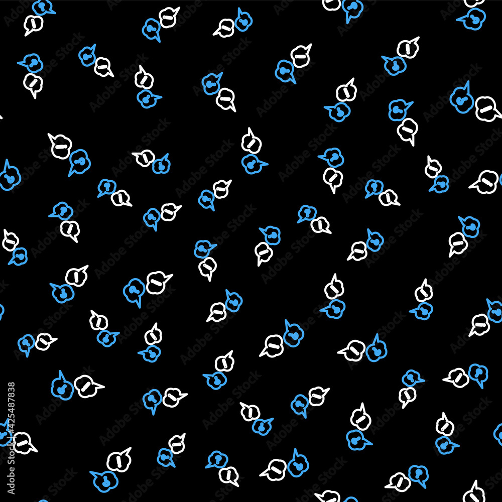 Poster line speech bubbles with question and exclamation icon isolated seamless pattern on black background