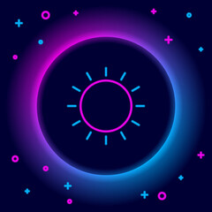 Glowing neon line Sun icon isolated on black background. Summer symbol. Good sunny day. Colorful outline concept. Vector