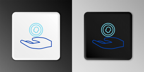 Line Hand holding coin money icon isolated on grey background. Dollar or USD symbol. Cash Banking currency sign. Colorful outline concept. Vector